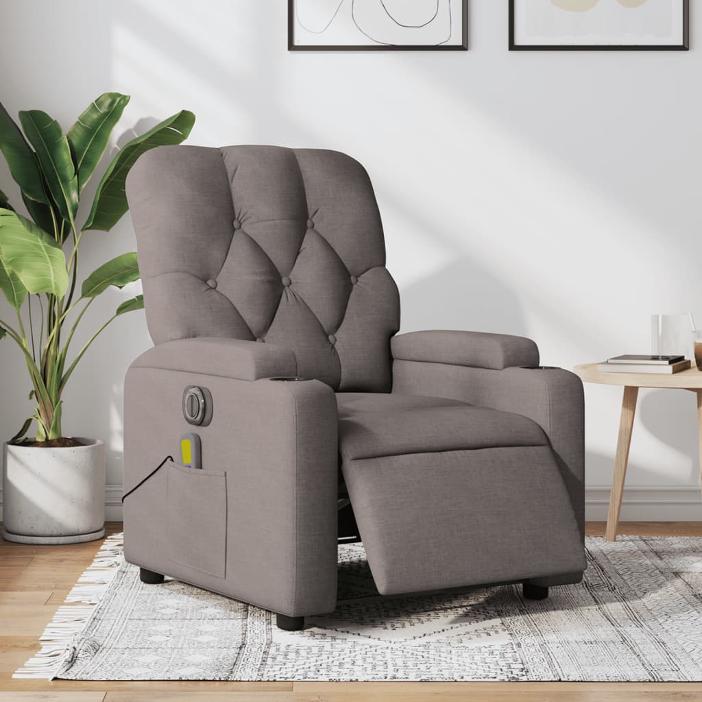 Vetonek Sillón reclinable de masaje eléctrico tela gris taupe