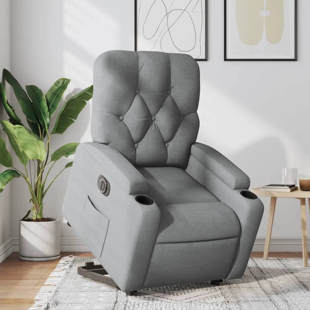 Vetonek Sillón eléctrico reclinable elevable de tela gris claro