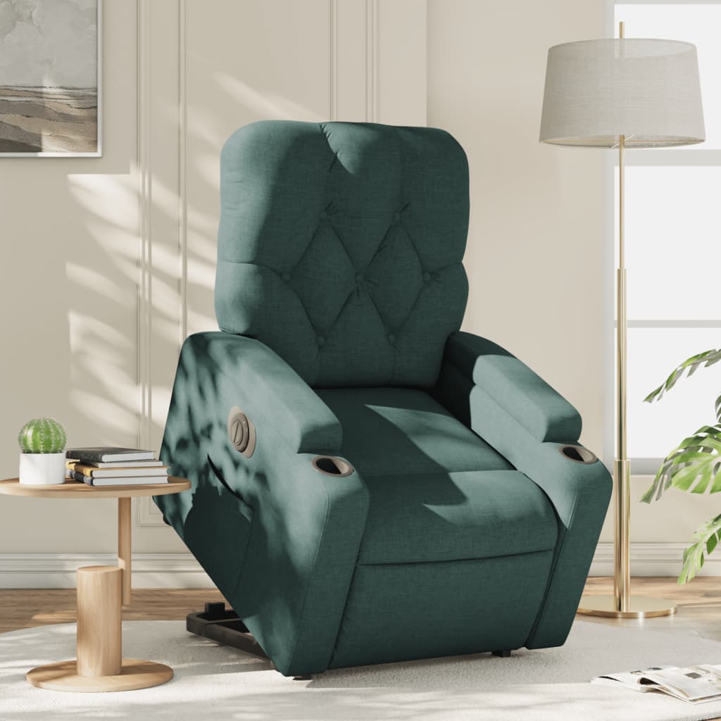 Vetonek Sillón eléctrico reclinable elevable de tela verde oscuro