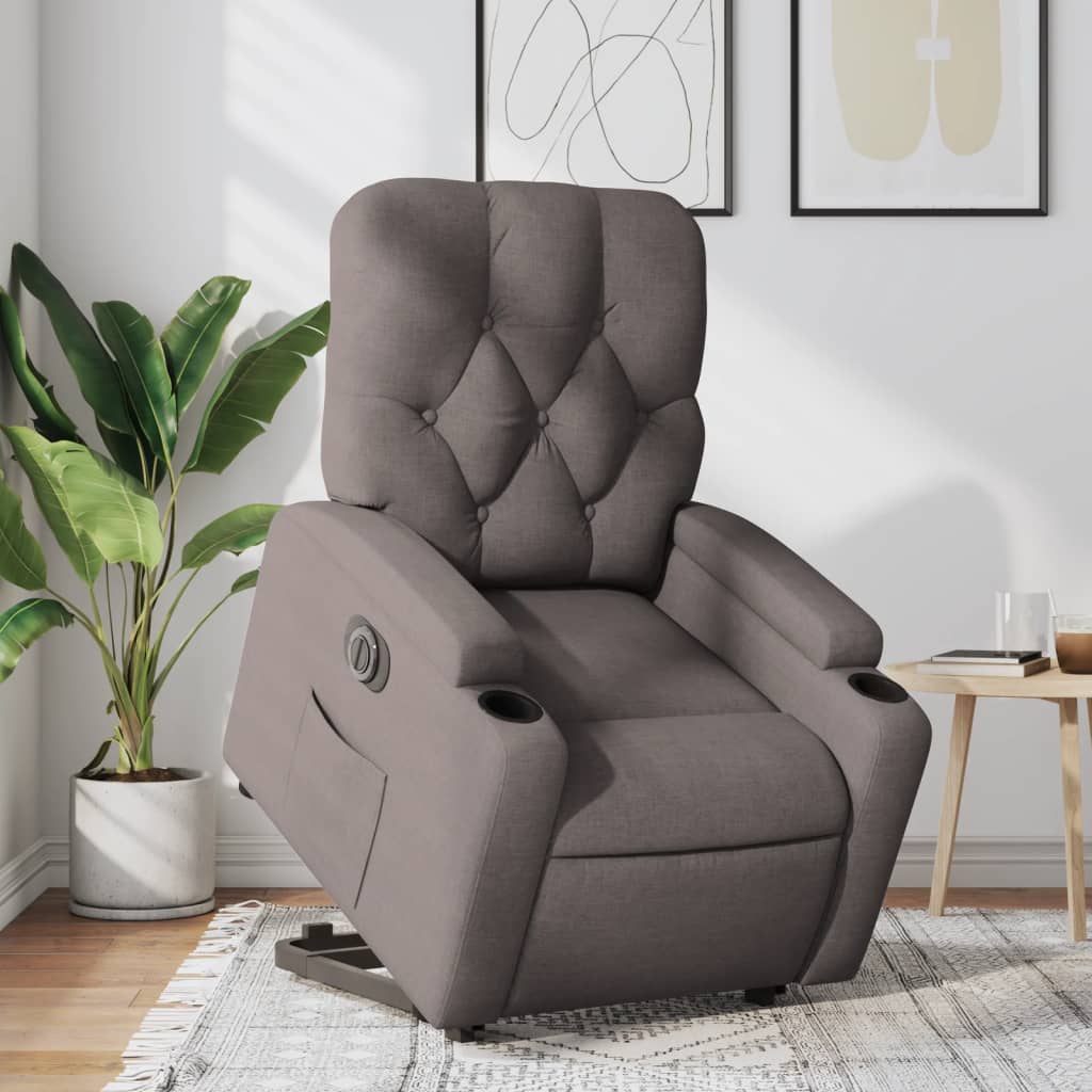 Vetonek Sillón eléctrico reclinable elevable de tela gris taupe