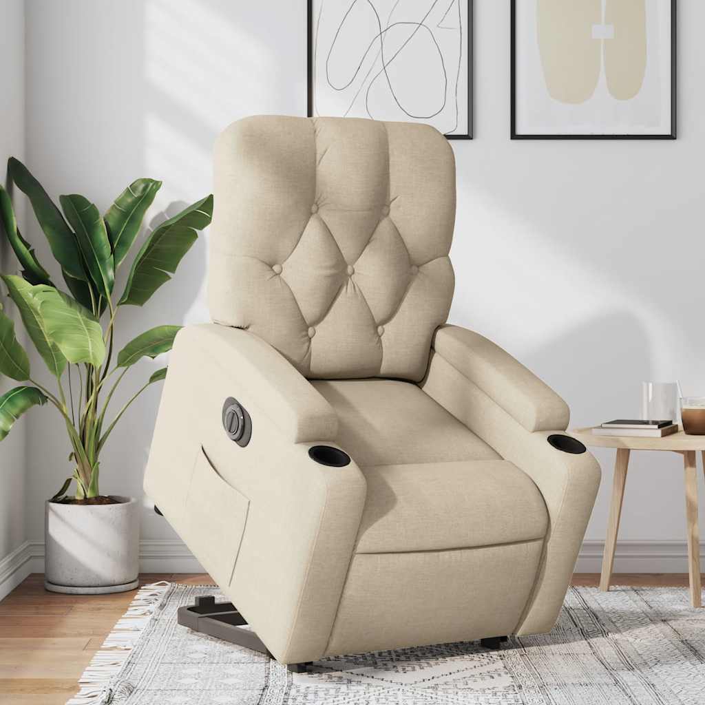 Vetonek Sillón eléctrico reclinable elevable de tela color crema