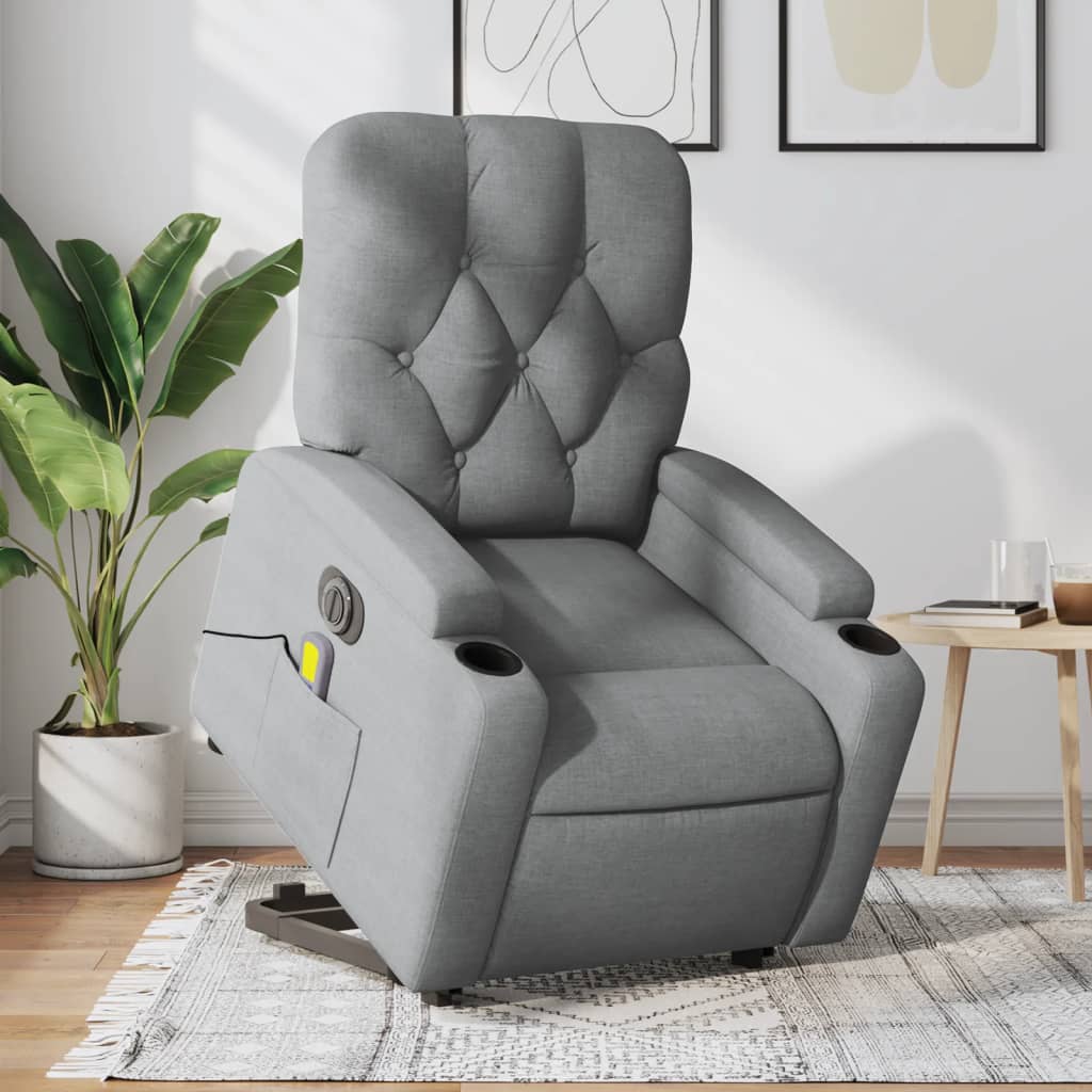 Vetonek Sillón de masaje eléctrico reclinable elevable tela gris claro