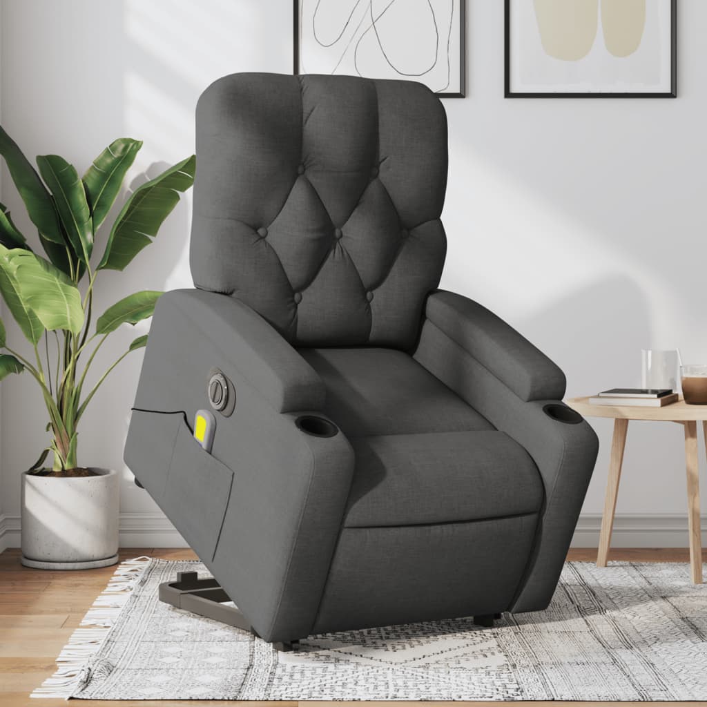 Vetonek Sillón de masaje eléctrico reclinable elevable tela gris oscuro