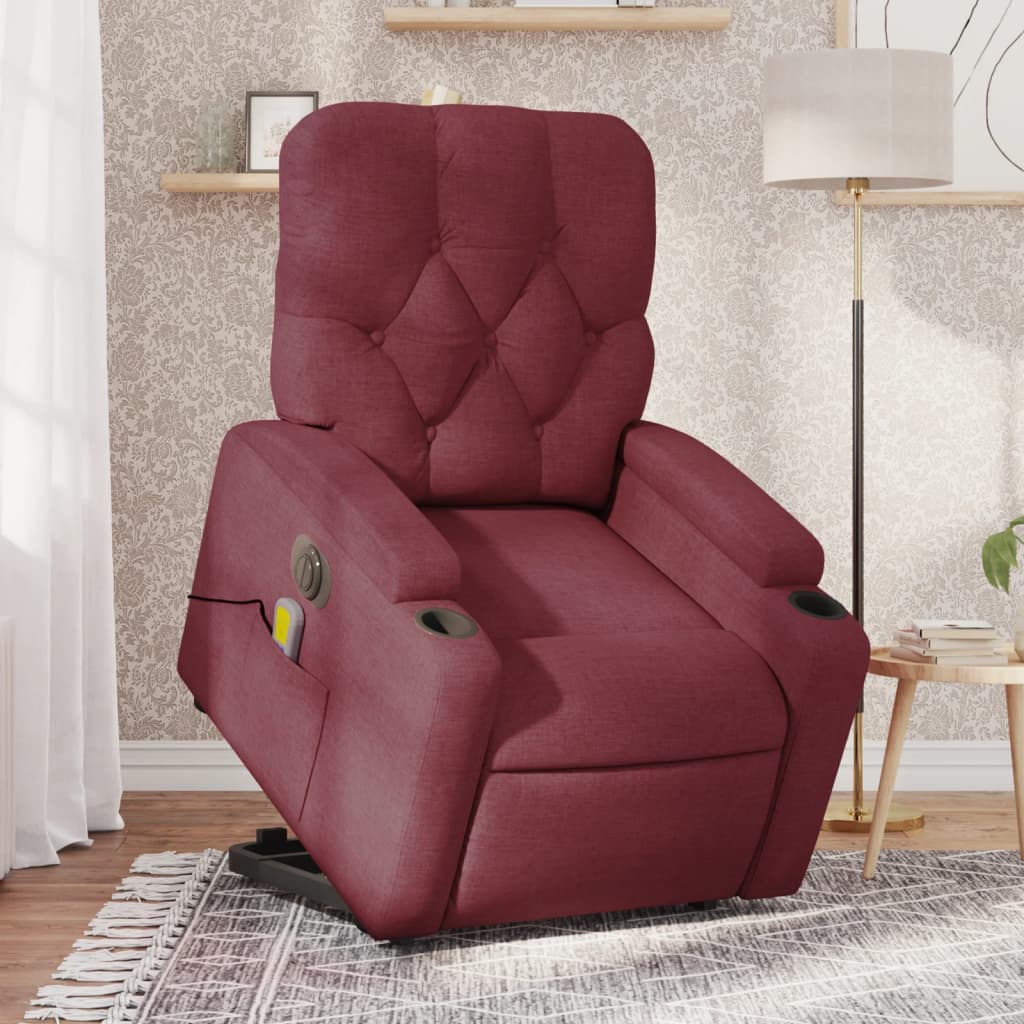 Vetonek Sillón de masaje elevable eléctrico tela rojo tinto