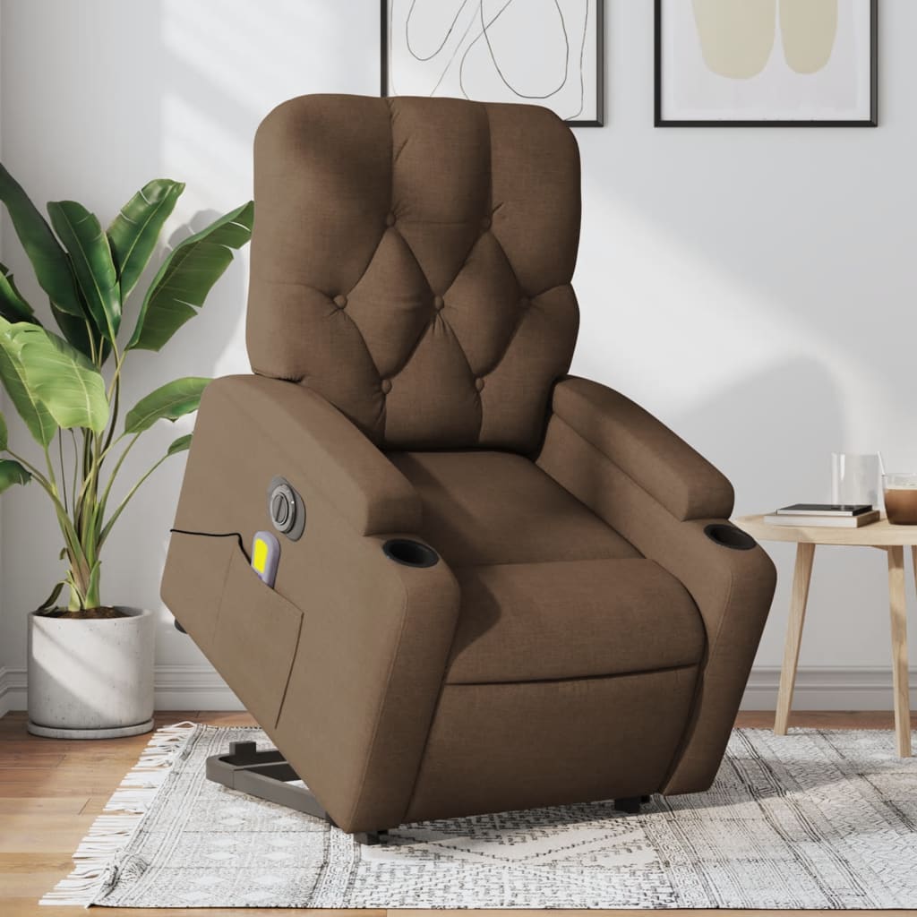 Vetonek Sillón de masaje eléctrico reclinable elevable tela marrón