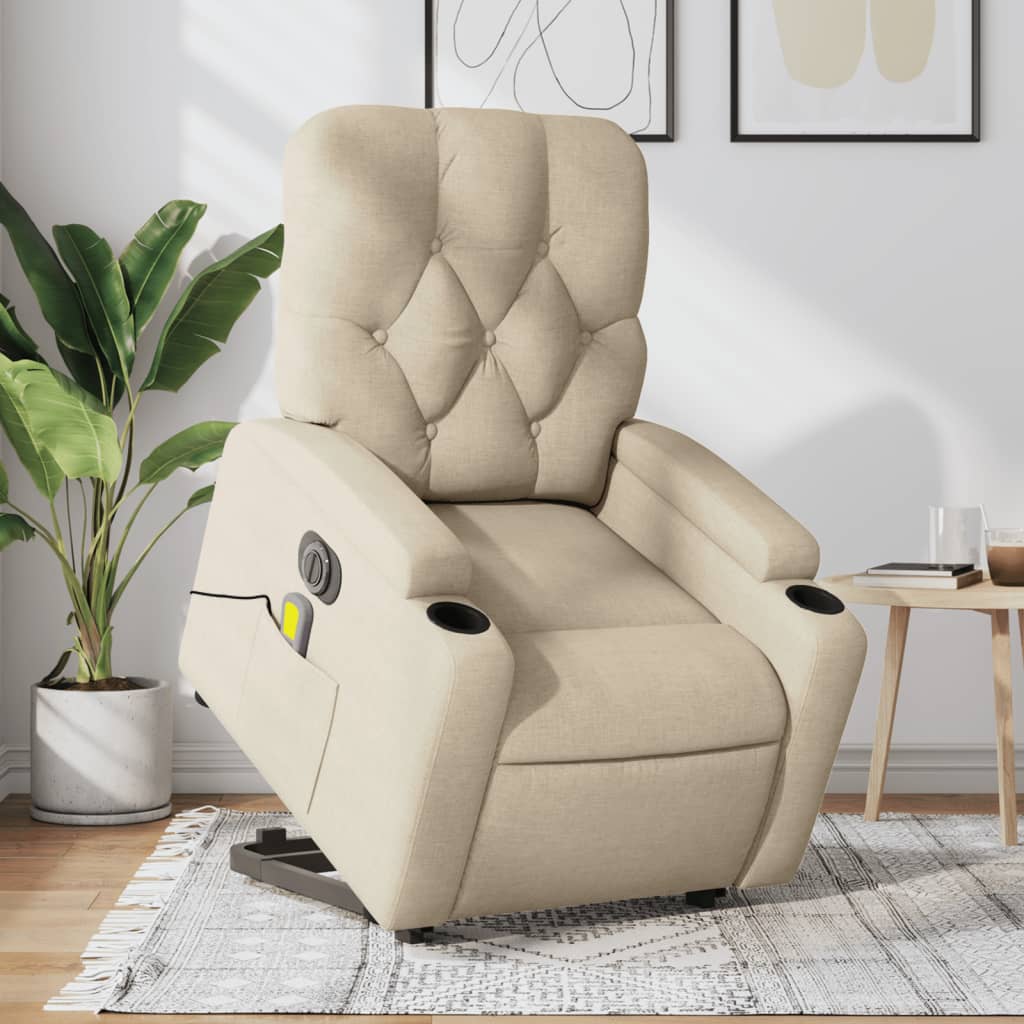 Vetonek Sillón de masaje eléctrico reclinable elevable tela crema