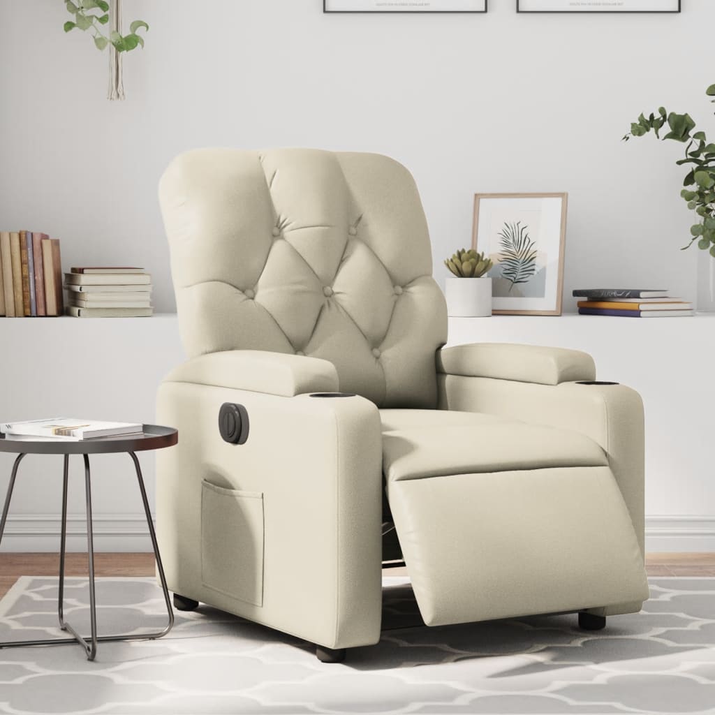 Vetonek Sillón reclinable eléctrico de cuero sintético crema