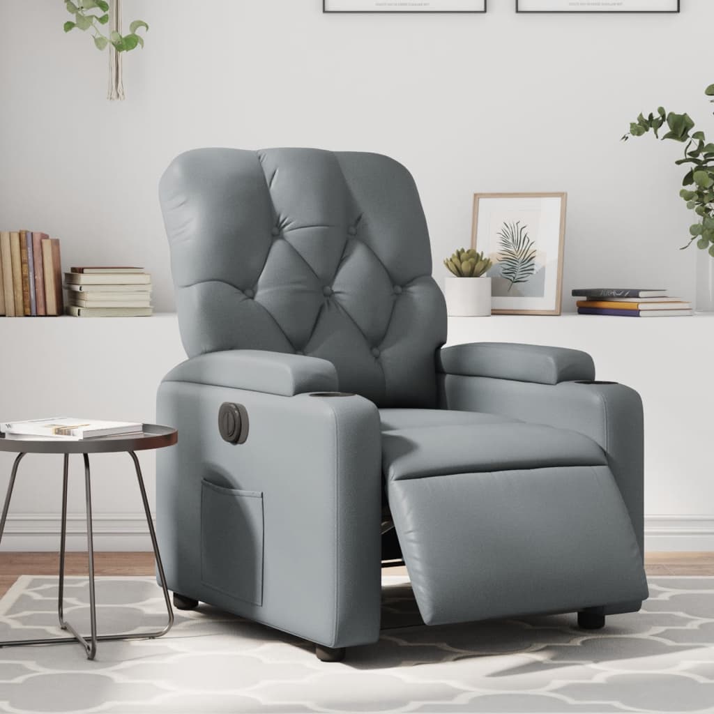 Vetonek Sillón reclinable eléctrico de cuero sintético gris