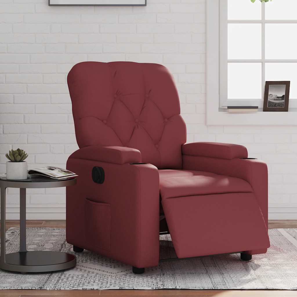 Vetonek Sillón reclinable eléctrico de cuero sintético rojo tinto