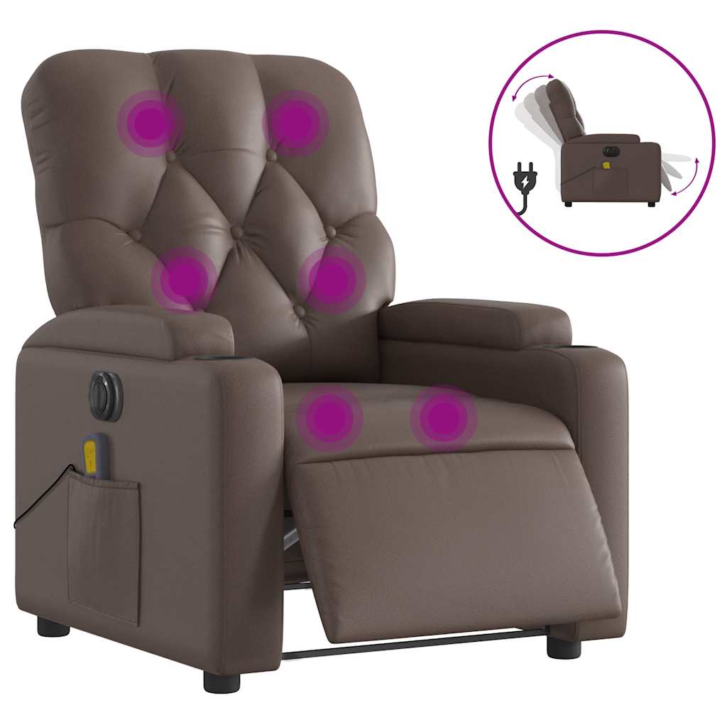 Sillón de masaje reclinable eléctrico cuero sintético marrón V2555 Vetonek