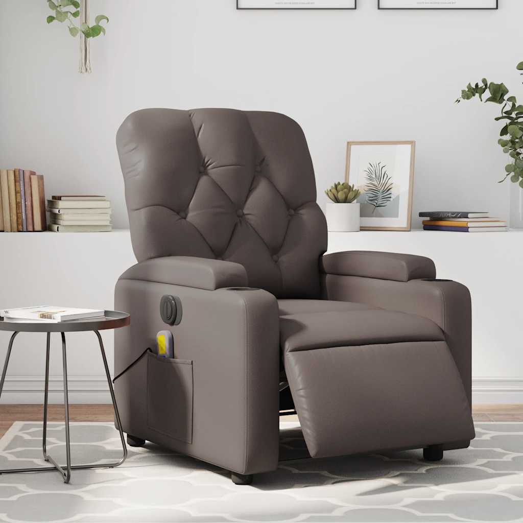 Sillón de masaje reclinable eléctrico cuero sintético marrón V2555 Vetonek