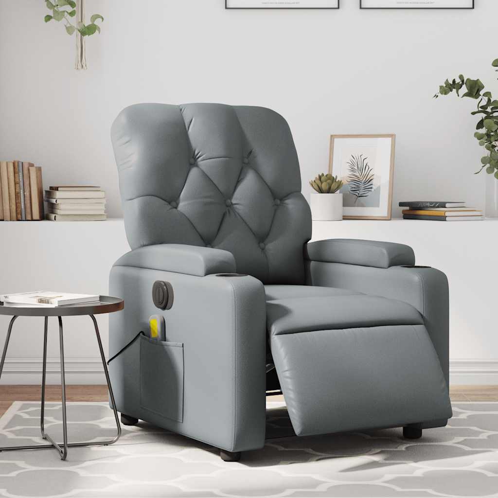 Vetonek Sillón de masaje reclinable eléctrico cuero sintético gris