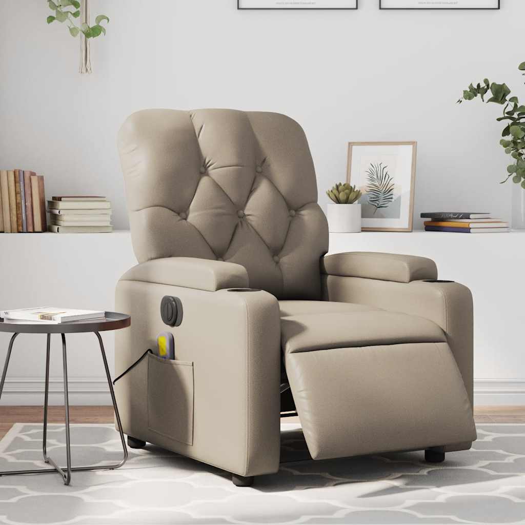 Vetonek Sillón reclinable de masaje eléctrico cuero sintético capuchino