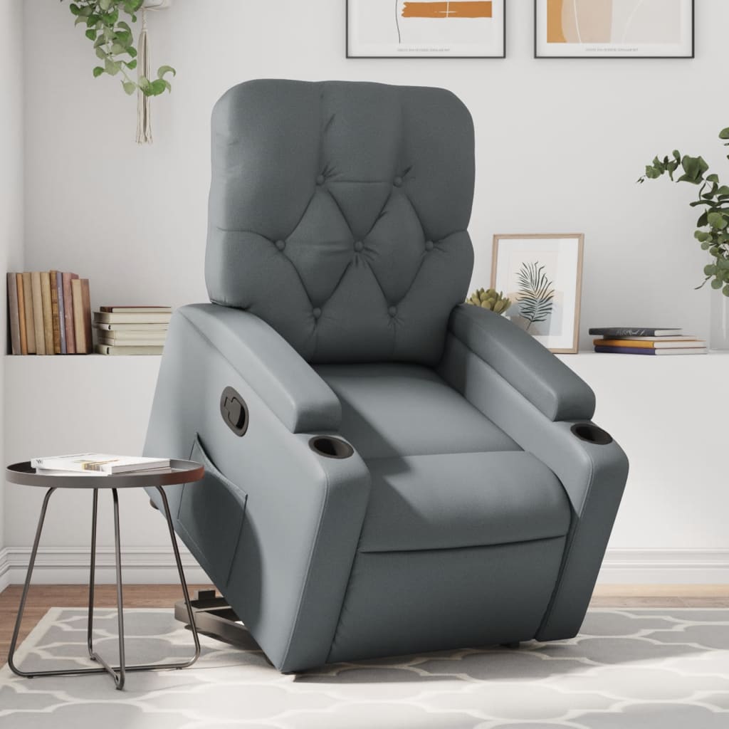 Vetonek Sillón reclinable elevable cuero artificial gris