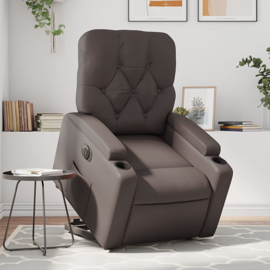 Vetonek Sillón reclinable elevable eléctrico de cuero sintético marrón