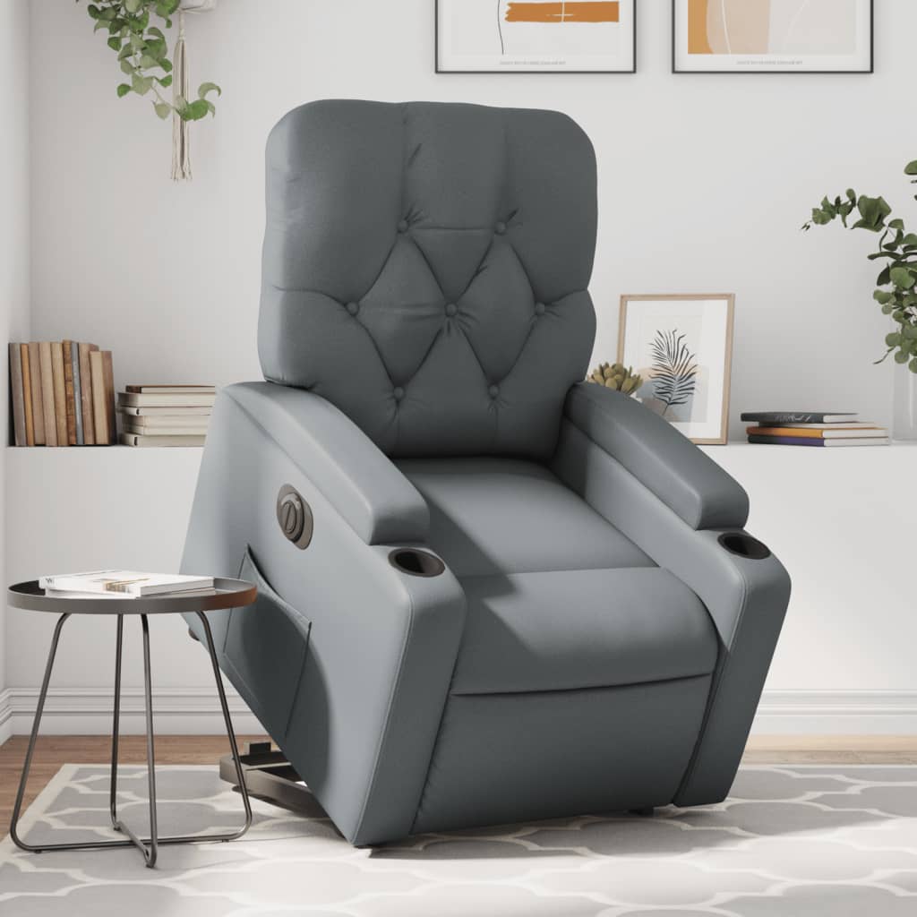 Vetonek Sillón reclinable elevable eléctrico de cuero sintético gris