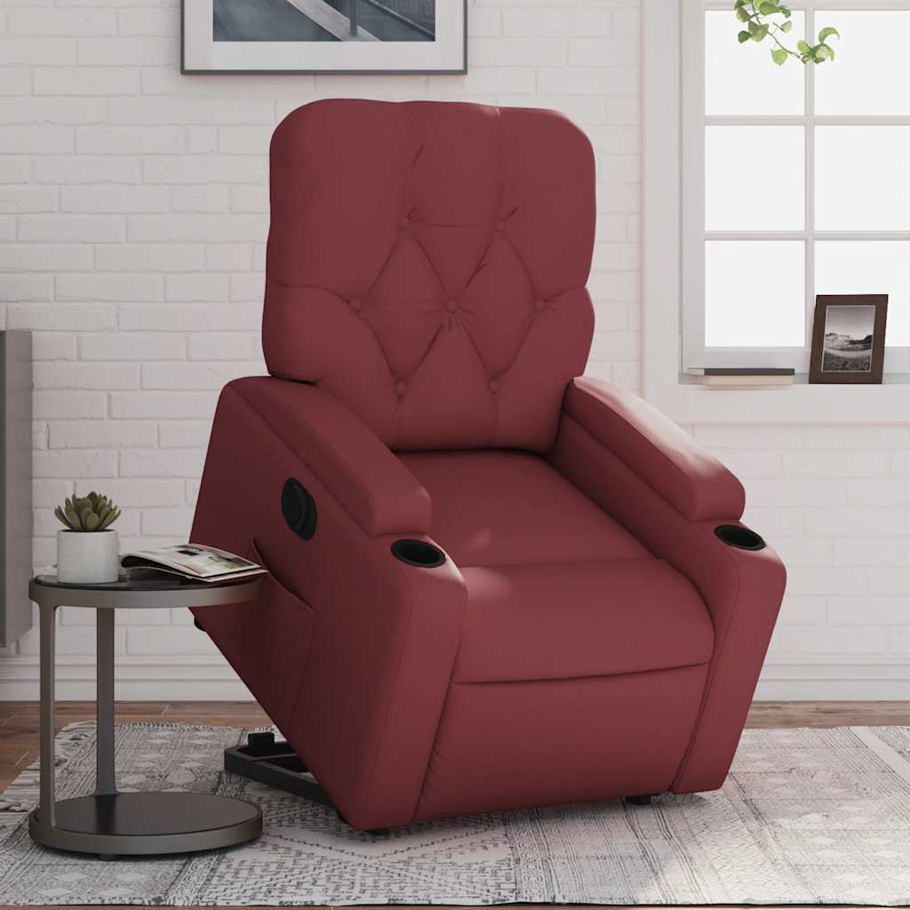 Vetonek Sillón elevable eléctrico cuero artificial rojo tinto