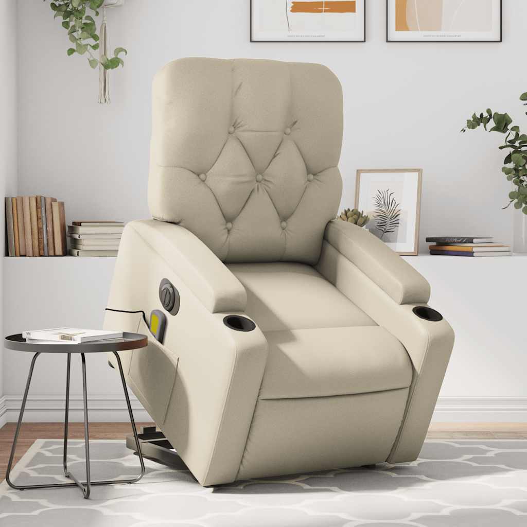 Vetonek Sillón de masaje elevable eléctrico cuero sintético crema