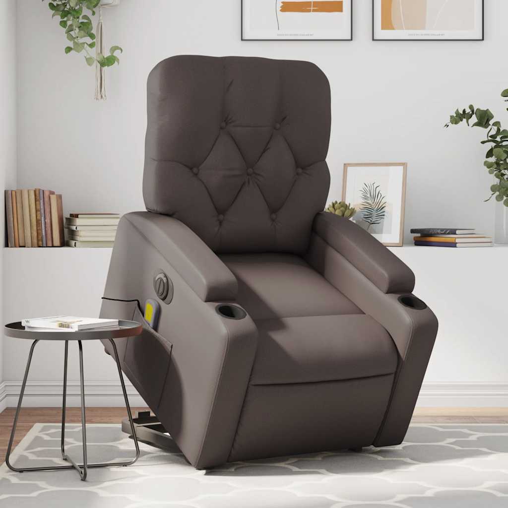 Vetonek Sillón de masaje elevable eléctrico cuero sintético marrón