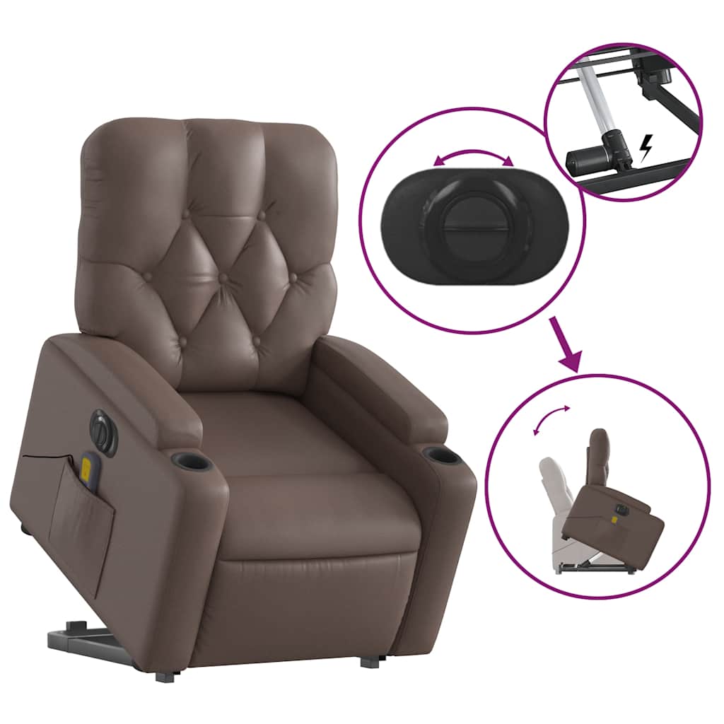 Sillón de masaje elevable eléctrico cuero sintético marrón V2838 Vetonek