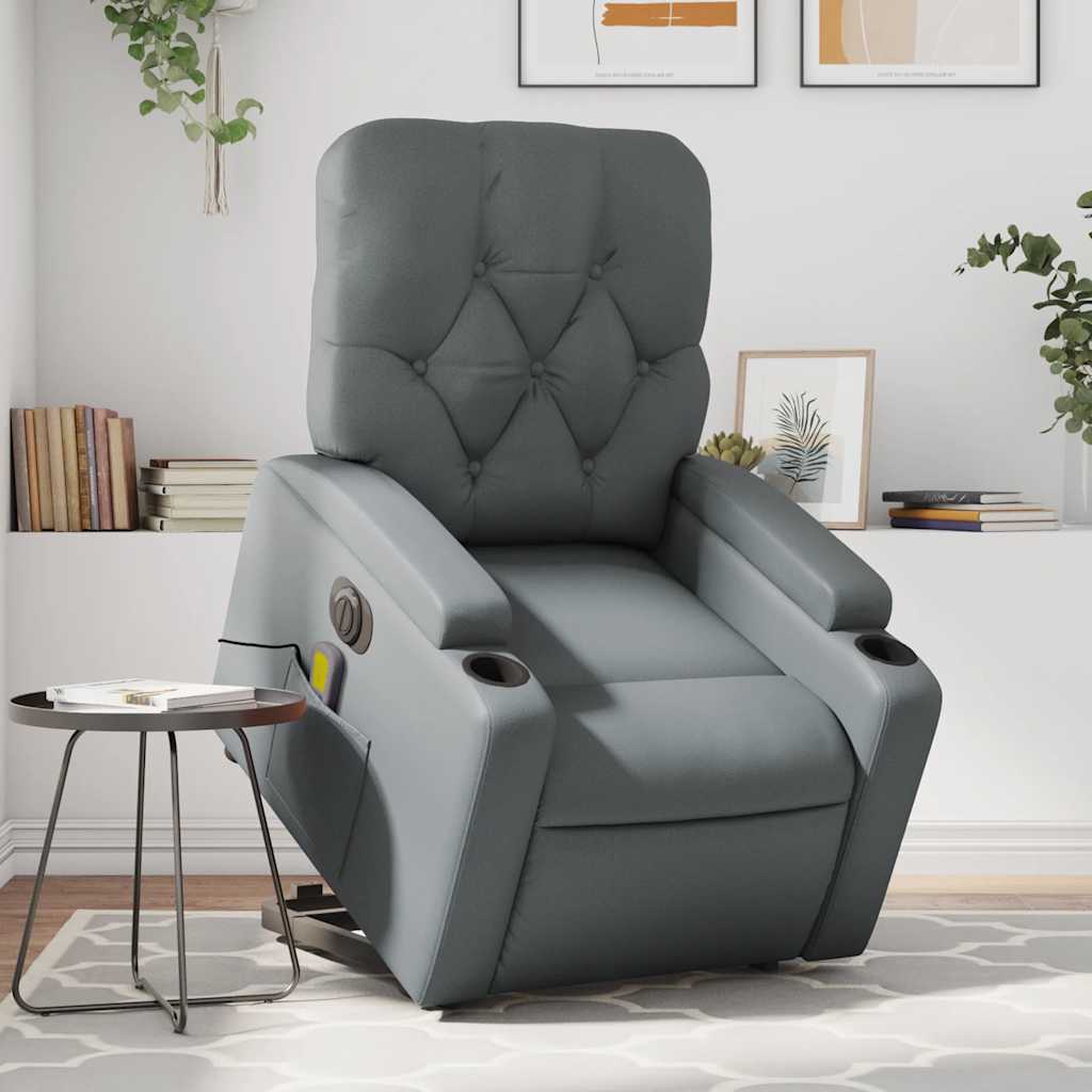 Vetonek Sillón de masaje elevable eléctrico cuero sintético gris