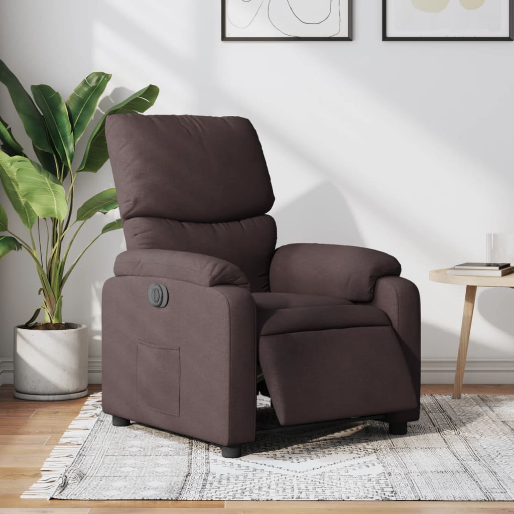 Vetonek Sillón reclinable eléctrico tela marrón oscuro