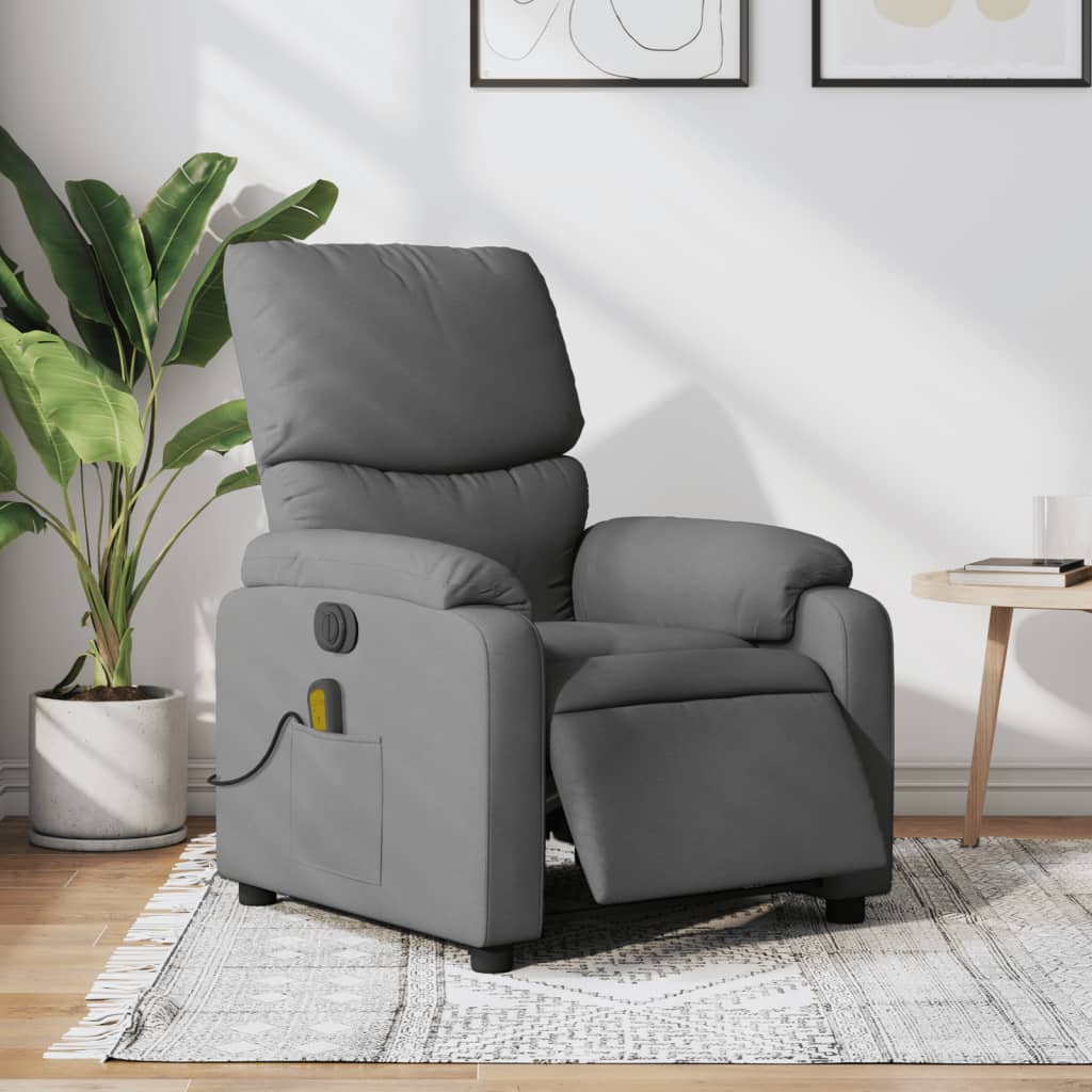 Vetonek Sillón reclinable de masaje eléctrico tela gris oscuro