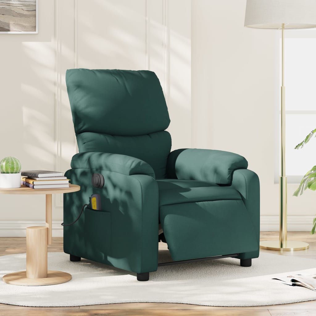 Vetonek Sillón reclinable de masaje eléctrico tela verde oscuro