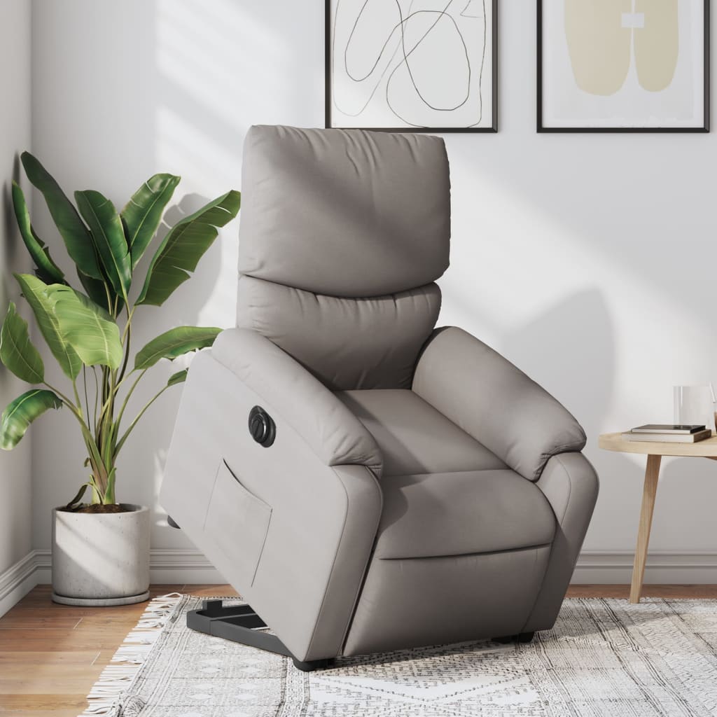 Vetonek Sillón eléctrico reclinable elevable de tela gris taupe