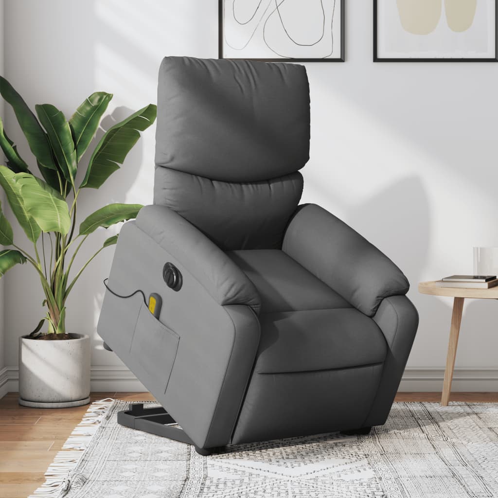 Vetonek Sillón de masaje eléctrico reclinable elevable tela gris oscuro