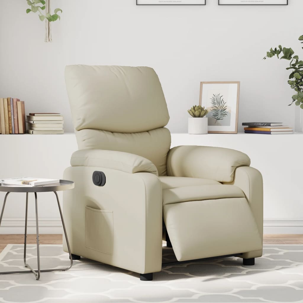 Vetonek Sillón reclinable eléctrico de cuero sintético crema