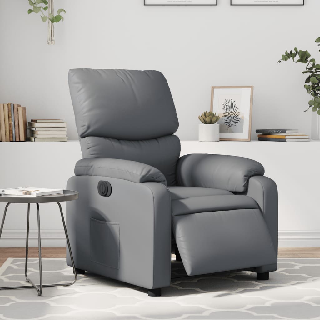 Vetonek Sillón reclinable eléctrico de cuero sintético gris