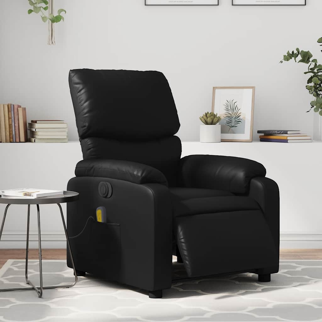 Vetonek Sillón de masaje reclinable eléctrico cuero sintético negro