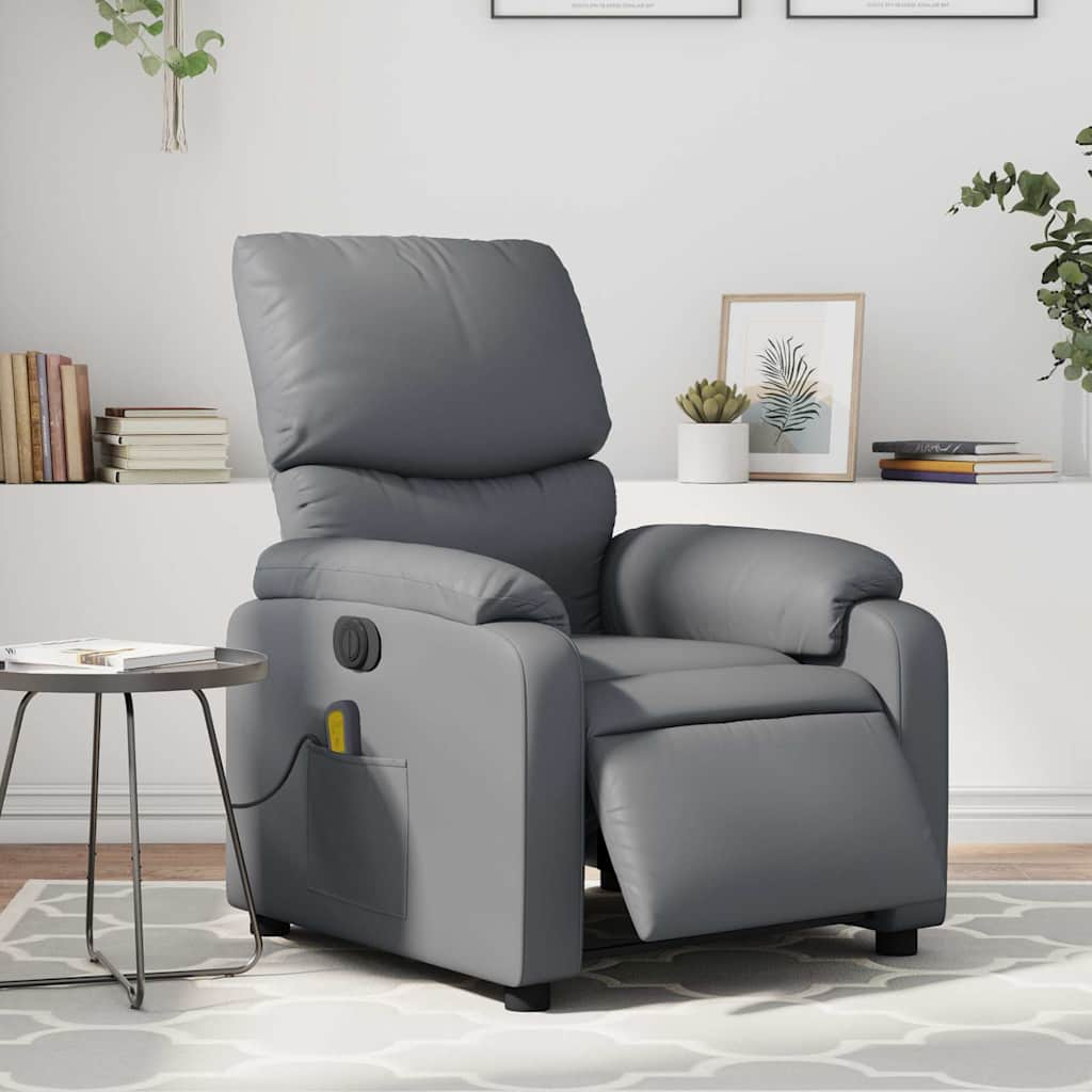 Vetonek Sillón de masaje reclinable eléctrico cuero sintético gris