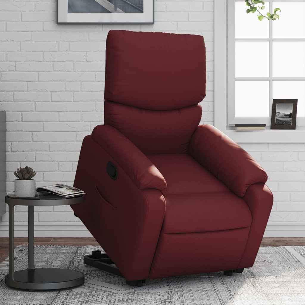 Vetonek Sillón reclinable elevable cuero artificial rojo tinto