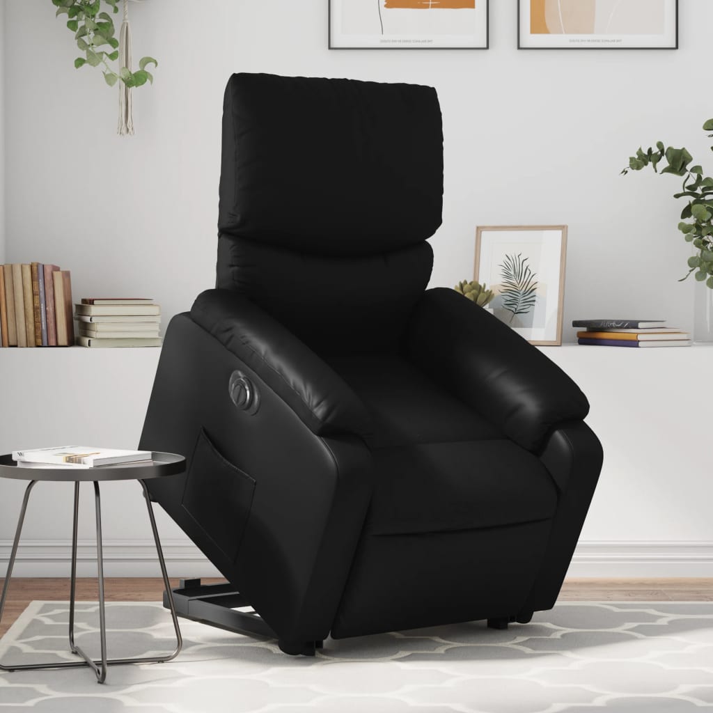 Vetonek Sillón reclinable y elevable eléctrico cuero sintético negro