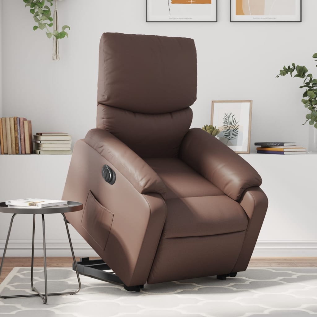 Vetonek Sillón reclinable elevable eléctrico de cuero sintético marrón