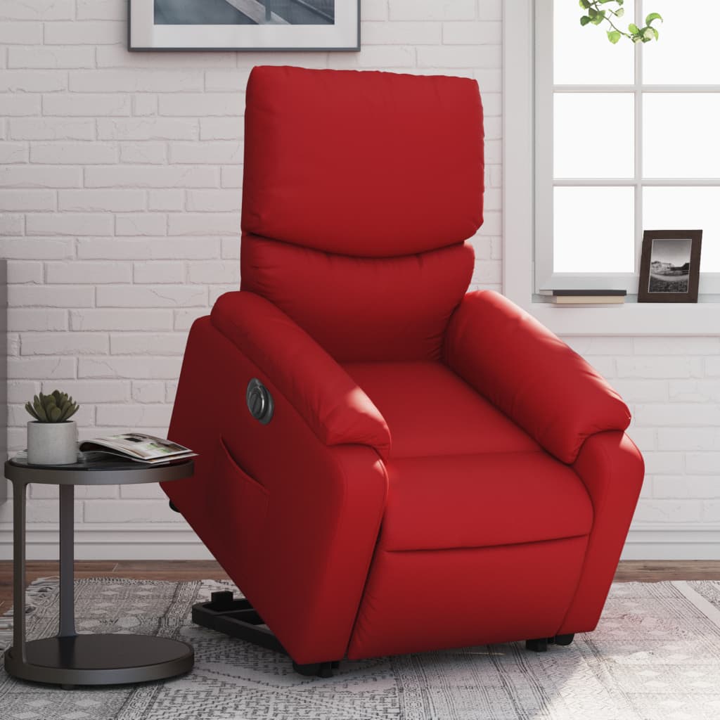 Vetonek Sillón elevable eléctrico cuero artificial rojo