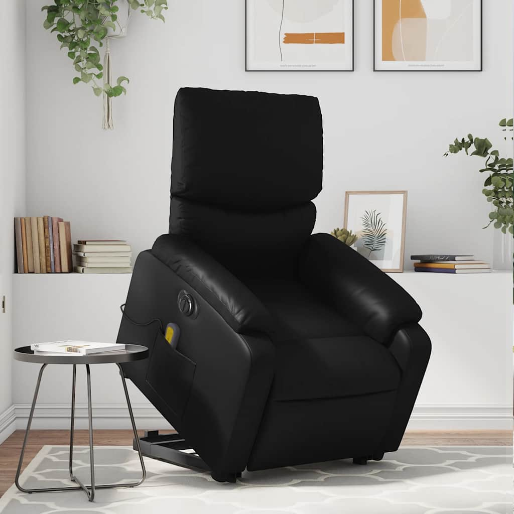 Vetonek Sillón de masaje elevable eléctrico cuero sintético negro