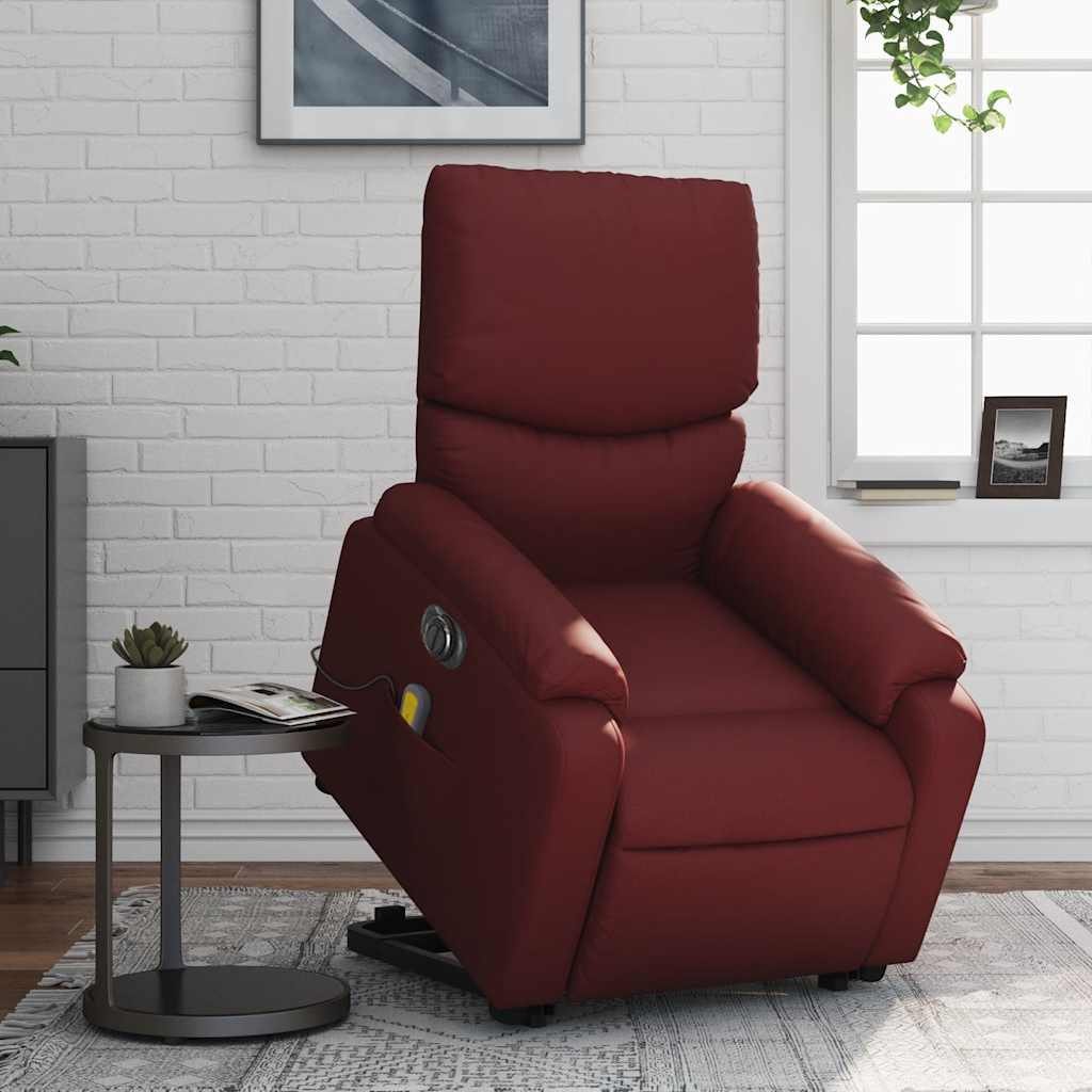 Vetonek Sillón de masaje elevable eléctrico cuero artificial rojo tinto