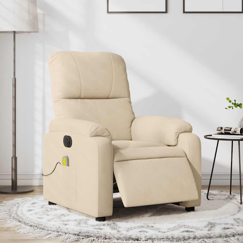 Vetonek Sillón reclinable masaje eléctrico tela microfibra color crema