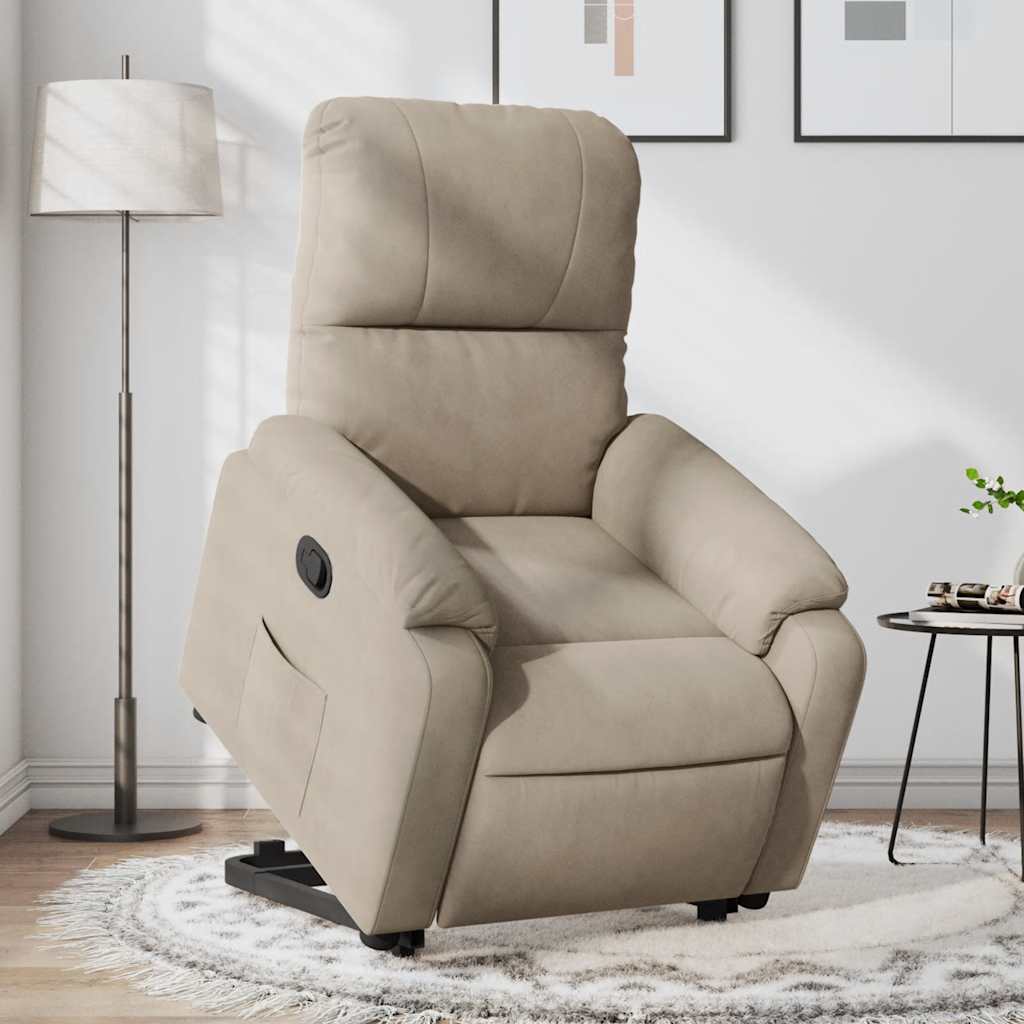 Vetonek Sillón reclinable elevable tela de microfibra gris taupe