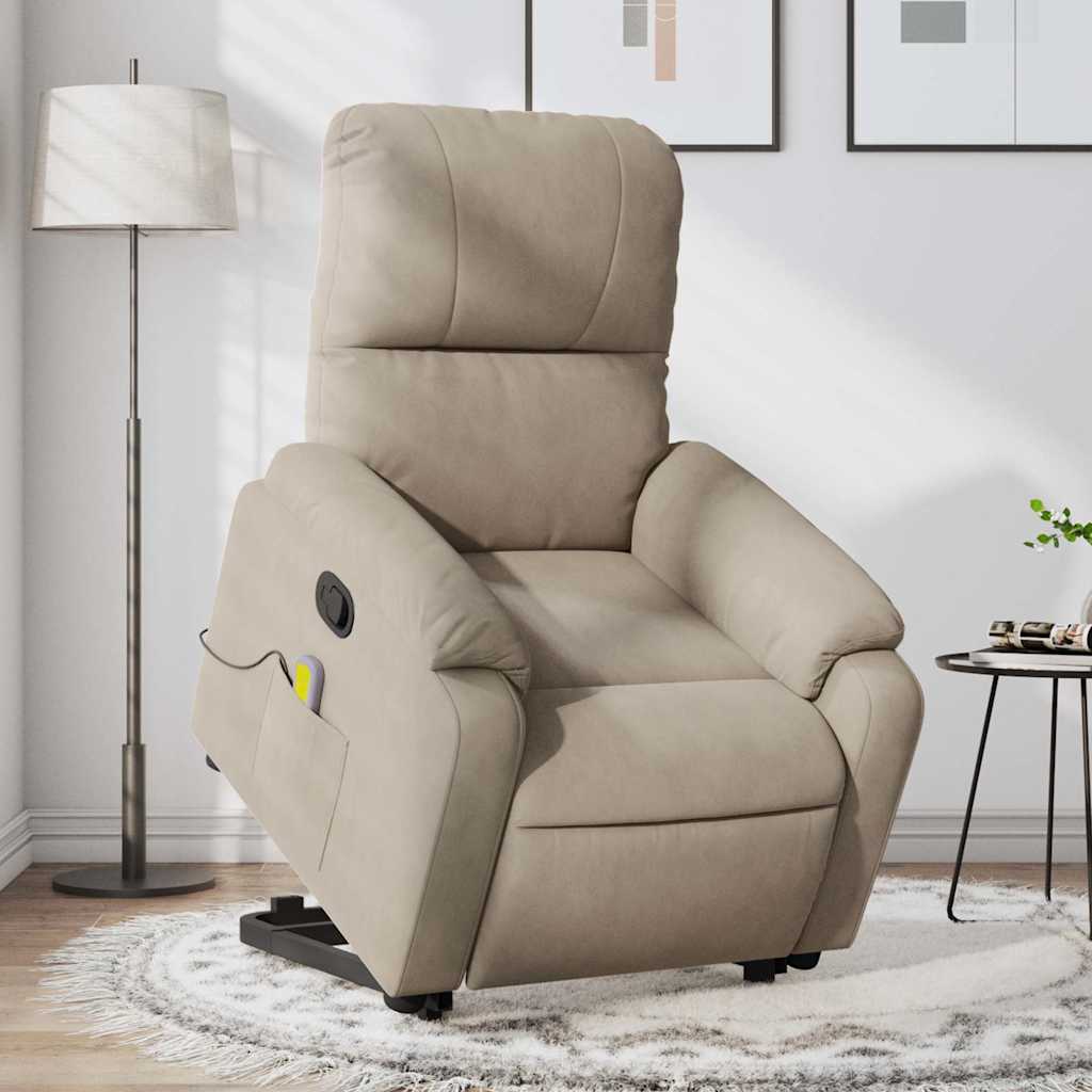 Vetonek Sillón reclinable de masaje elevable tela microfibra gris taupe 