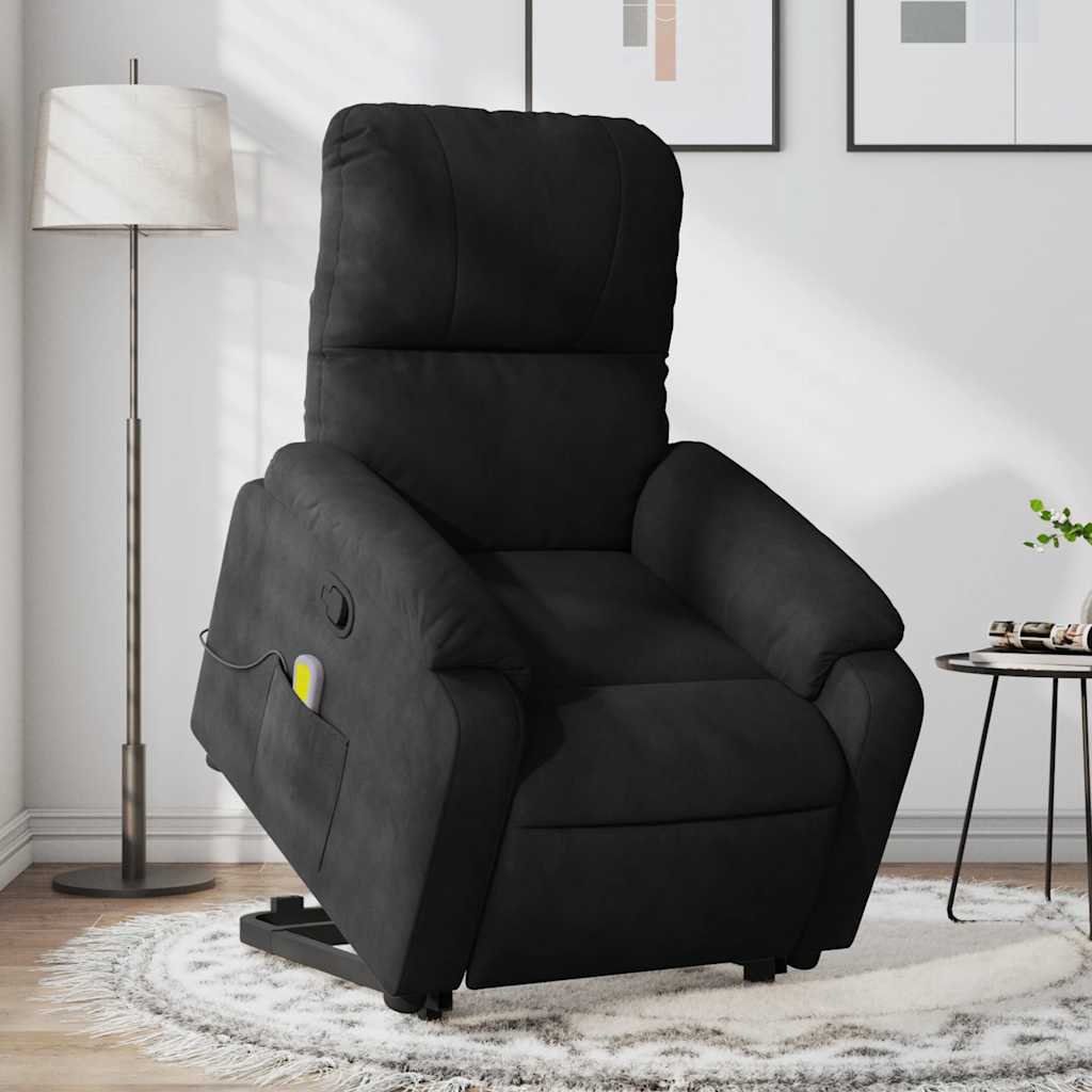 Vetonek Sillón reclinable de masaje elevable tela de microfibra negro