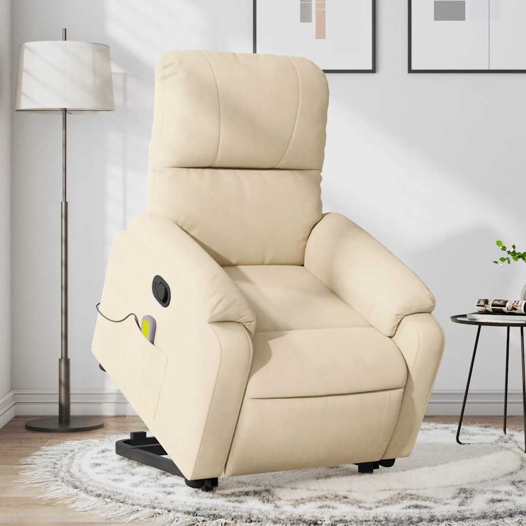 Vetonek Sillón reclinable de masaje elevable tela de microfibra crema