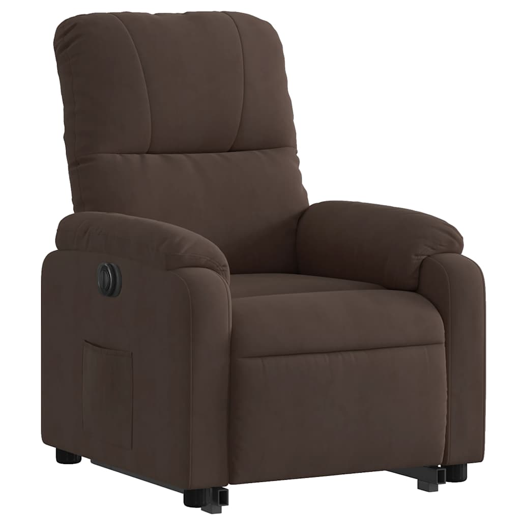 Reclinable electric armchair lifting brown microfiber fabric