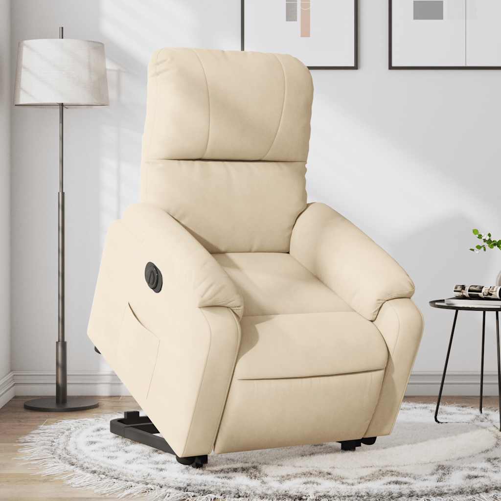 Vetonek Sillón eléctrico reclinable elevable tela microfibra crema