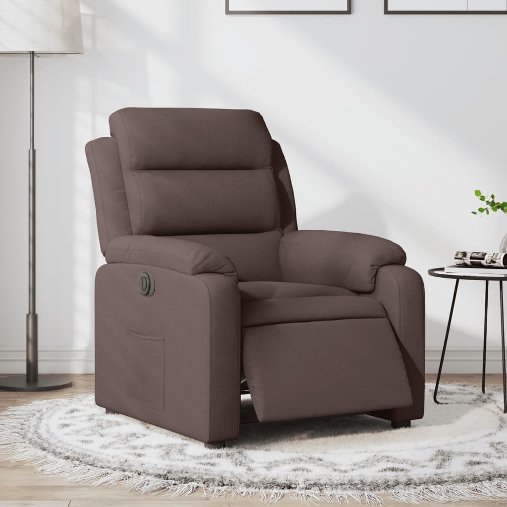 Vetonek Sillón reclinable eléctrico tela marrón oscuro