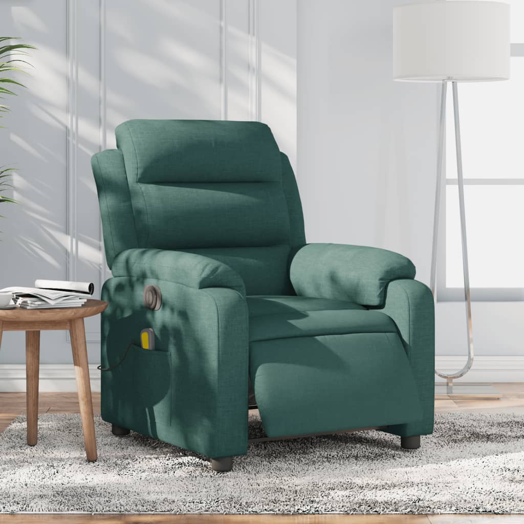 Vetonek Sillón reclinable de masaje eléctrico tela verde oscuro