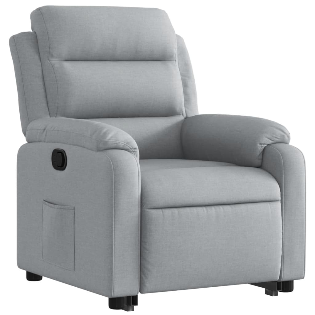 Reinclinable armchair of light gray fabric